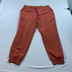 Figs Orange Sweatpants with Pink Drawstring